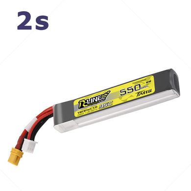 TATTU R-Line 550mAh 7.4V 2S1P 95C Lipo Battery Long Pack (XT30 connector)