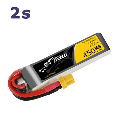 Tattu 450mAh 7.4V 2S1P 75C Lipo Battery (XT30 connector) Long shape