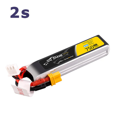 TATTU 750mAh 7.6V HV 2S1P 95C Lipo Long Pack with XT30U-F plug